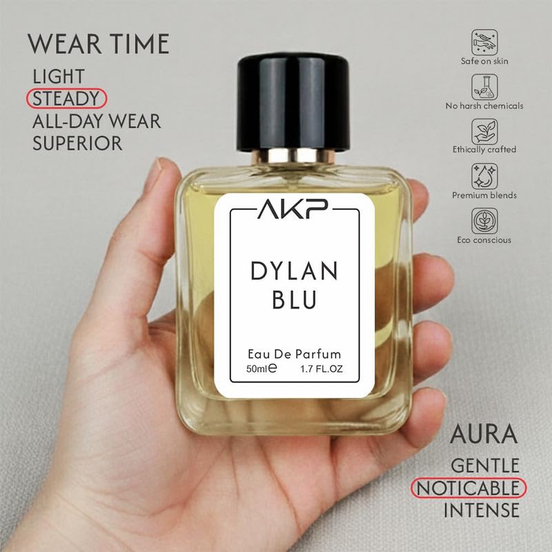 AKP Dylan Blu Eau De Parfum For Men 50ml - Long Lasting Luxury Perfume - Premium Aquatic Citrus Fragrance with Bergamot, Musk & Tonka Bean = Best Gift for Him – Office, Date & Party