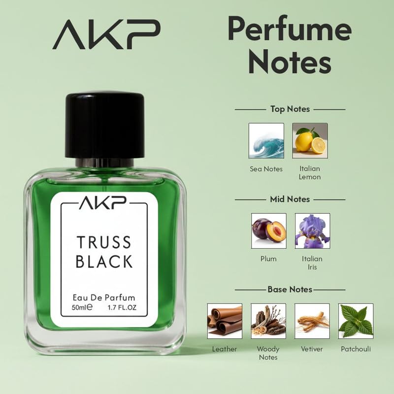 AKP TRUSS BLACK Eau De Parfum 50ml | Fruity Aromatic Marine Woody Perfume | Long Lasting Unisex Fragrance | Fresh Citrus Marine Scent With Leather Vetiver Notes