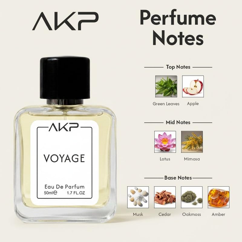 AKP VOYAGE Eau De Parfum 50ml | Green Floral Fruity Perfume | Long Lasting Unisex Fragrance | Fresh Apple Citrus Scent With Musk Cedar Amber Notes