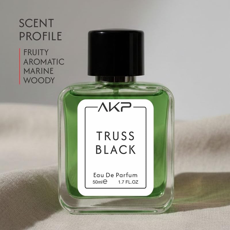 AKP TRUSS BLACK Eau De Parfum 50ml | Fruity Aromatic Marine Woody Perfume | Long Lasting Unisex Fragrance | Fresh Citrus Marine Scent With Leather Vetiver Notes