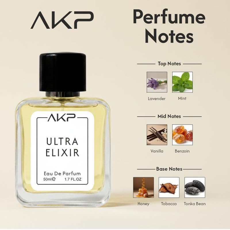 AKP ULTRA ELIXIR Eau De Parfum 50ml | Vanilla Sweet Honey Aromatic Perfume | Long Lasting Unisex Fragrance | Warm Gourmand Scent With Tobacco Tonka Notes
