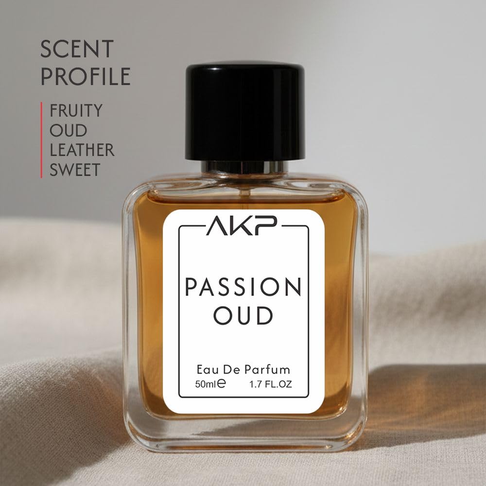 AKP PASSION OUD Eau De Parfum for Men 50 ml | Fruity Oud Leather Sweet Perfume | Long Lasting Saffron Rose Scent | Premium Masculine Fragrance | Designer Perfume Inspired Spray