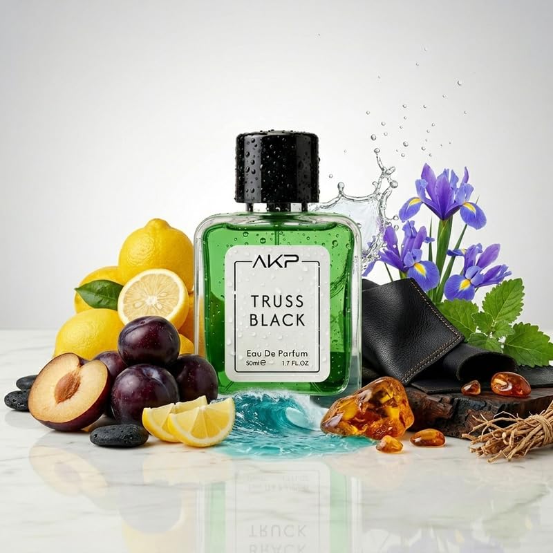 AKP TRUSS BLACK Eau De Parfum 50ml | Fruity Aromatic Marine Woody Perfume | Long Lasting Unisex Fragrance | Fresh Citrus Marine Scent With Leather Vetiver Notes