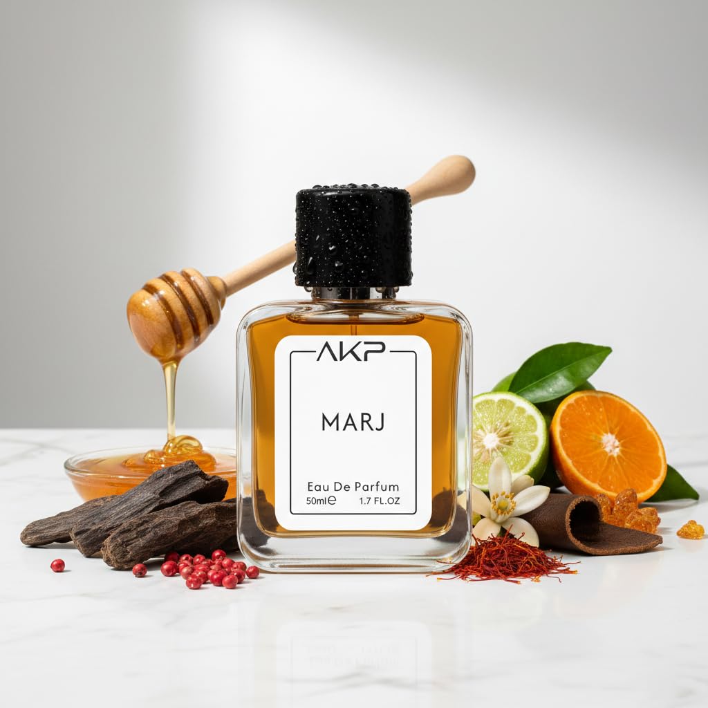 AKP MARJ Eau De Parfum for Men & Women 50 ml - Woody Oud Honey Saffron Scent - Premium Long Lasting Unisex Fragrance - Evening Date Night Spray - Designer Inspired Cologne