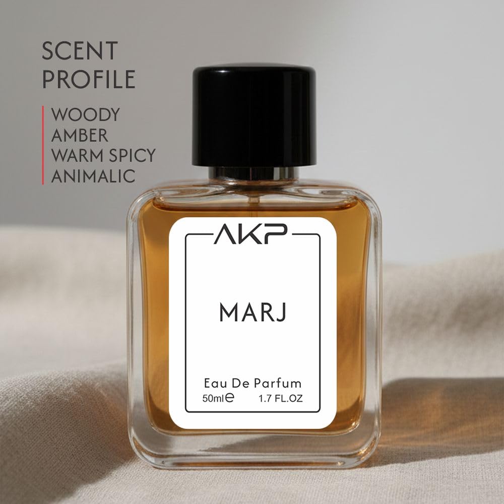 AKP MARJ Eau De Parfum for Men & Women 50 ml - Woody Oud Honey Saffron Scent - Premium Long Lasting Unisex Fragrance - Evening Date Night Spray - Designer Inspired Cologne