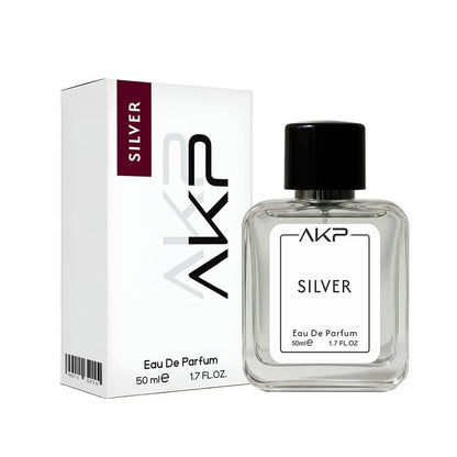 AKP SILVER Eau De Parfum 50ml | Citrus Green Fruity Aromatic Perfume | Long Lasting Unisex Fragrance | Gentle Yet Noticeable Aura Scent With Bergamot Green Tea Musk Notes