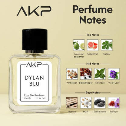 AKP Dylan Blu Eau De Parfum For Men 50ml - Long Lasting Luxury Perfume - Premium Aquatic Citrus Fragrance with Bergamot, Musk & Tonka Bean = Best Gift for Him – Office, Date & Party