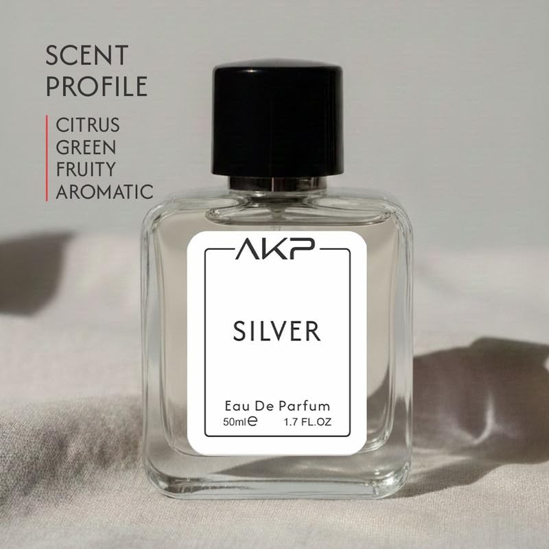 AKP SILVER Eau De Parfum 50ml | Citrus Green Fruity Aromatic Perfume | Long Lasting Unisex Fragrance | Gentle Yet Noticeable Aura Scent With Bergamot Green Tea Musk Notes