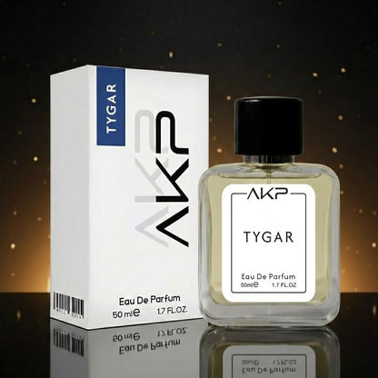 AKP TYGAR Eau De Parfum 50ml | Citrus Musky Amber Fresh Spicy Perfume | Long Lasting Unisex Fragrance | Grapefruit Ginger Woody Musk Scent