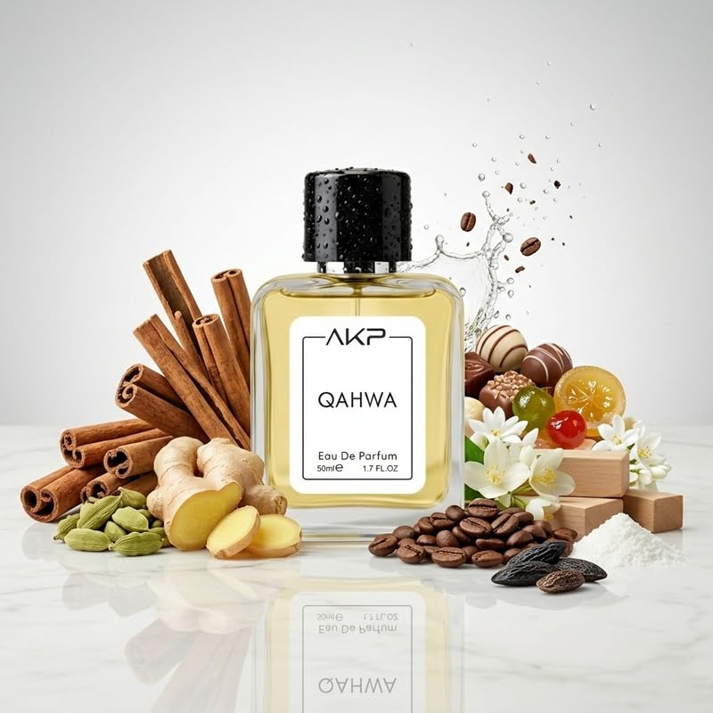 AKP QAHWA Eau De Parfum 50ml | Warm Spicy Sweet Vanilla Coffee Perfume | Long Lasting Unisex Fragrance | Noticeable Aura Scent With Cinnamon Cardamom Notes For Daily Wear
