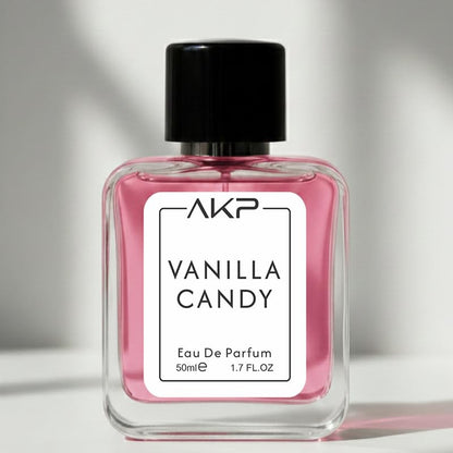 AKP VANILLA CANDY Eau De Parfum 50ml | Sweet Vanilla Fruity Powdery Perfume | Long Lasting Unisex Fragrance | Gourmand Candy Scent With Caramel Tonka Notes