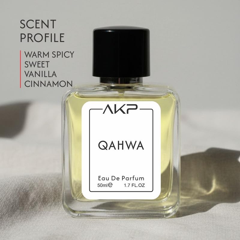 AKP QAHWA Eau De Parfum 50ml | Warm Spicy Sweet Vanilla Coffee Perfume | Long Lasting Unisex Fragrance | Noticeable Aura Scent With Cinnamon Cardamom Notes For Daily Wear