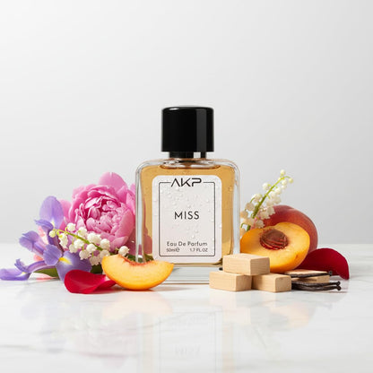AKP MISS Eau De Parfum for Women 50 ml | Citrus Rose Woody Sweet Perfume | Long Lasting Floral Fragrance | Premium Iris Peony Bouquet | Designer Perfume Inspired Spray