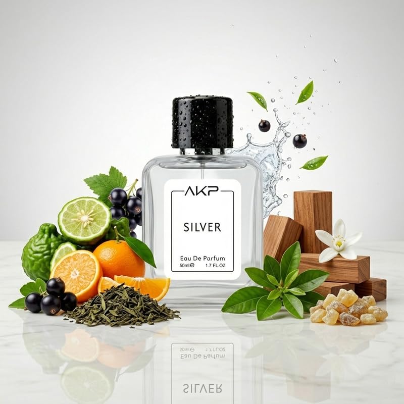 AKP SILVER Eau De Parfum 50ml | Citrus Green Fruity Aromatic Perfume | Long Lasting Unisex Fragrance | Gentle Yet Noticeable Aura Scent With Bergamot Green Tea Musk Notes