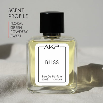 AKP Bliss Perfume for Women 50ml | Long Lasting Eau De Parfum | Floral Green Powdery Sweet Fragrance with Jasmine, Rose, Musk and Sandalwood