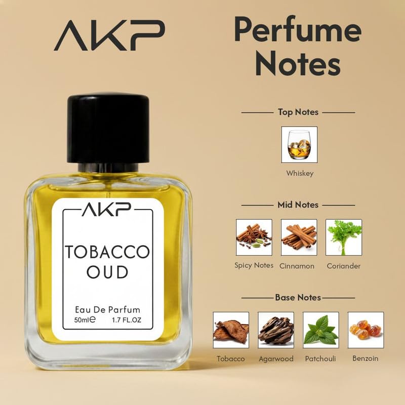 AKP TOBACCO OUD Eau De Parfum 50ml | Warm Spicy Woody Perfume | Long Lasting Unisex Fragrance | Rich Tobacco Oud Scent With Whiskey Cinnamon Agarwood Notes