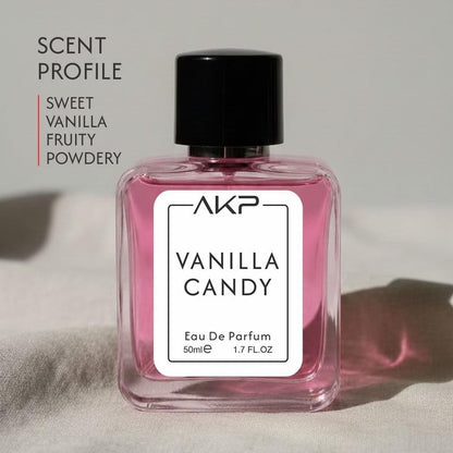 AKP VANILLA CANDY Eau De Parfum 50ml | Sweet Vanilla Fruity Powdery Perfume | Long Lasting Unisex Fragrance | Gourmand Candy Scent With Caramel Tonka Notes