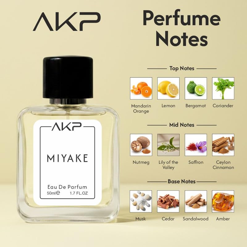 AKP MIYAKE Eau De Parfum for Men 50 ml | Citrus Aromatic Fresh Spicy Woody Perfume | Long Lasting Mandarin Bergamot Scent | Premium Masculine Fragrance | Designer Inspired