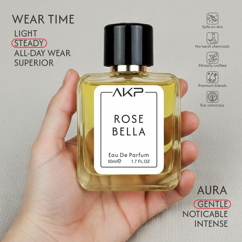 AKP ROSE BELLA Eau De Parfum 50ml | Floral Citrus Fresh Woody Perfume | Long Lasting Unisex Fragrance | Gentle Yet Noticeable Aura Scent With Rose Peony Amber Musk Notes