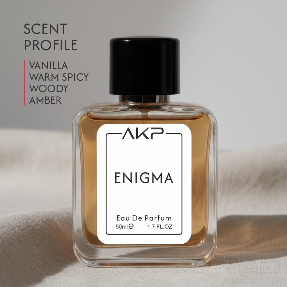 AKP Enigma Eau De Parfum for Men 50ml | Long Lasting Luxury Perfume | Premium Warm Spicy Vanilla Woody Fragrance with Tobacco, Oud & Sandalwood | Intense Date Night & Wedding Gift Scent