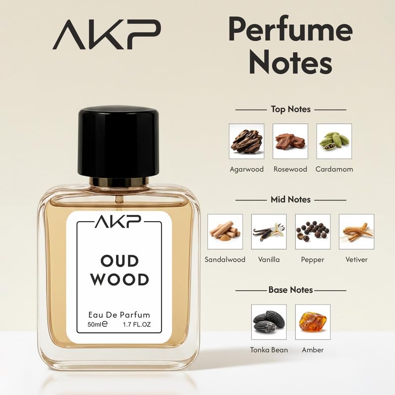 AKP Oud Wood Eau De Parfum For Men 50ml Warm Spicy Oud Agarwood Fragrance