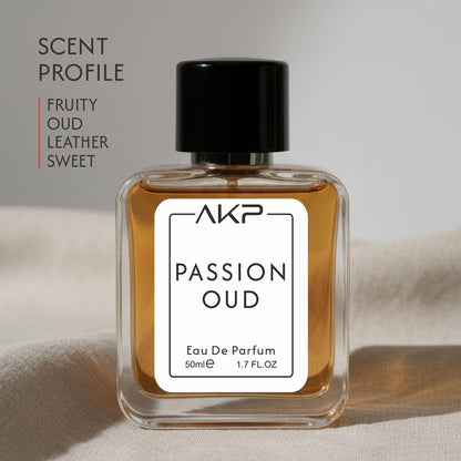 AKP PASSION OUD Eau De Parfum for Men 50 ml | Fruity Oud Leather Sweet Perfume | Long Lasting Saffron Rose Scent | Premium Masculine Fragrance | Designer Perfume Inspired Spray