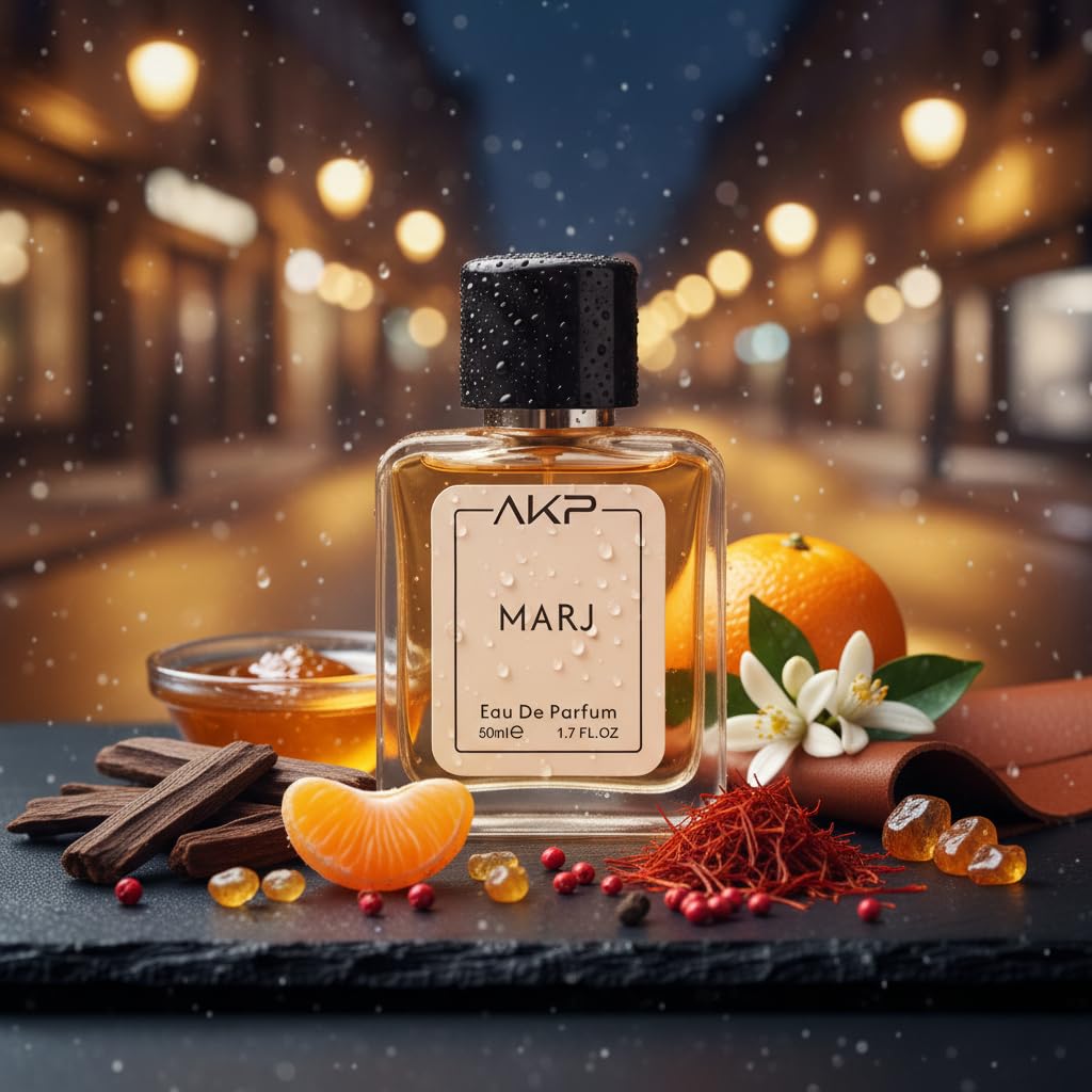 AKP MARJ Eau De Parfum for Men & Women 50 ml - Woody Oud Honey Saffron Scent - Premium Long Lasting Unisex Fragrance - Evening Date Night Spray - Designer Inspired Cologne