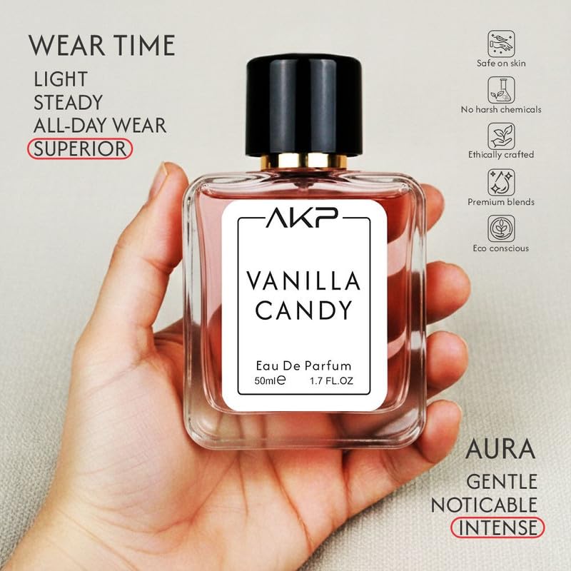 AKP VANILLA CANDY Eau De Parfum 50ml | Sweet Vanilla Fruity Powdery Perfume | Long Lasting Unisex Fragrance | Gourmand Candy Scent With Caramel Tonka Notes