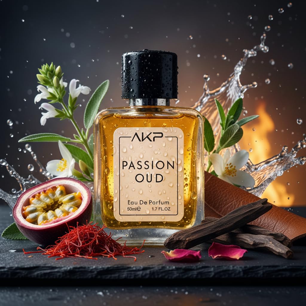 AKP PASSION OUD Eau De Parfum for Men 50 ml | Fruity Oud Leather Sweet Perfume | Long Lasting Saffron Rose Scent | Premium Masculine Fragrance | Designer Perfume Inspired Spray