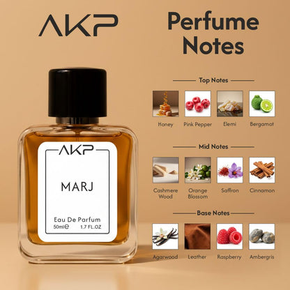 AKP MARJ Eau De Parfum for Men & Women 50 ml - Woody Oud Honey Saffron Scent - Premium Long Lasting Unisex Fragrance - Evening Date Night Spray - Designer Inspired Cologne