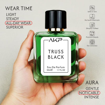 AKP TRUSS BLACK Eau De Parfum 50ml | Fruity Aromatic Marine Woody Perfume | Long Lasting Unisex Fragrance | Fresh Citrus Marine Scent With Leather Vetiver Notes