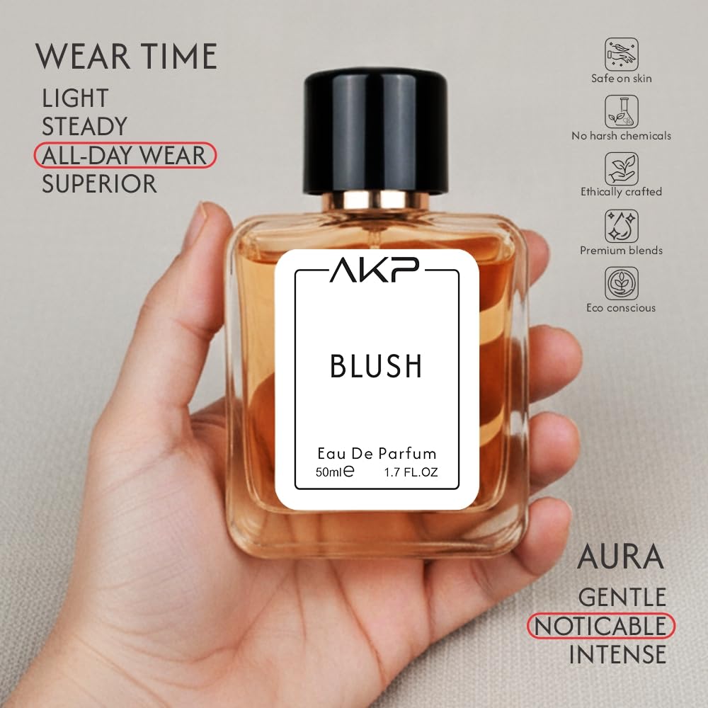 AKP Blush Perfume for Women 50ml | Long Lasting Eau De Parfum | Fruity Sweet Woody Powdery Fragrance with Strawberry, Vanilla, Jasmine and Musk