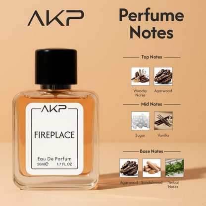 AKP FIREPLACE Perfume for Men 50ml - Long Lasting Woody Vanilla Sweet Oud Eau De Parfum (EDP) -Inspired by Iconic Oud Fragrance - Premium Arabian-Style Body Spray for Date, Party & Winter Gift
