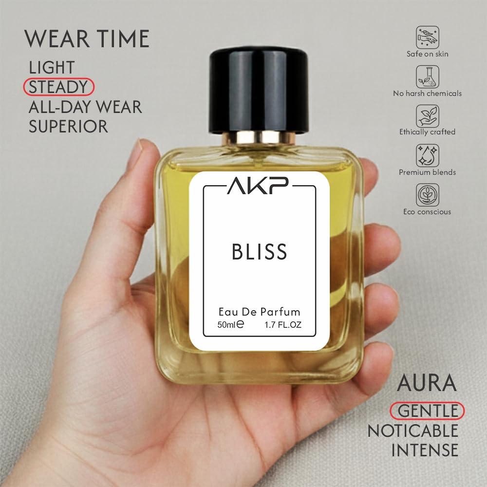 AKP Bliss Perfume for Women 50ml | Long Lasting Eau De Parfum | Floral Green Powdery Sweet Fragrance with Jasmine, Rose, Musk and Sandalwood