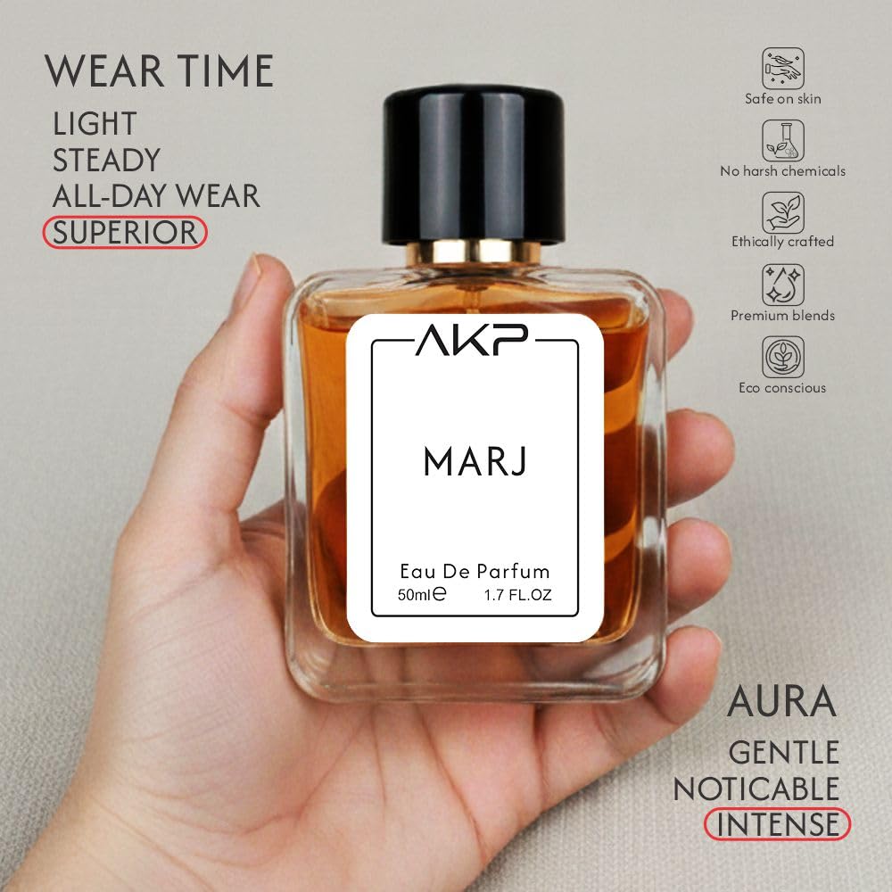 AKP MARJ Eau De Parfum for Men & Women 50 ml - Woody Oud Honey Saffron Scent - Premium Long Lasting Unisex Fragrance - Evening Date Night Spray - Designer Inspired Cologne