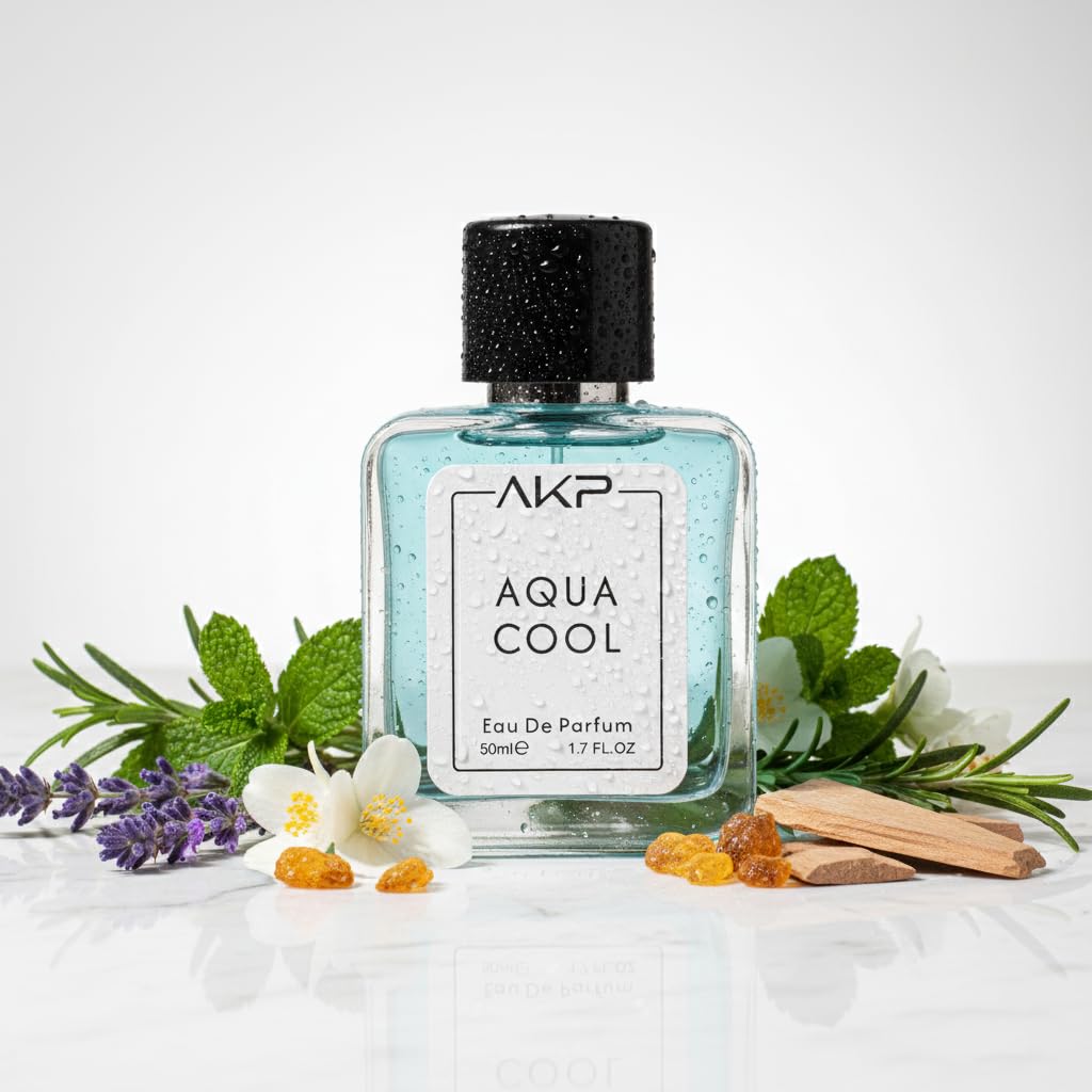 AKP Aqua Cool Perfume for Men 50ml | Long Lasting Eau De Parfum | Aromatic Green Marine Fresh Spicy Fragrance with Sea Water, Mint, Lavender & Cedar Notes