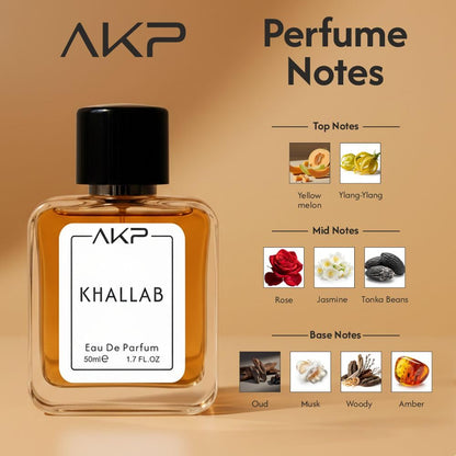 AKP KHALLAB | Oud Citrus Woody Perfume | Long Lasting Intense Unisex Eau De Parfum | Warm Spicy, Rose & Amber Notes | 50ml