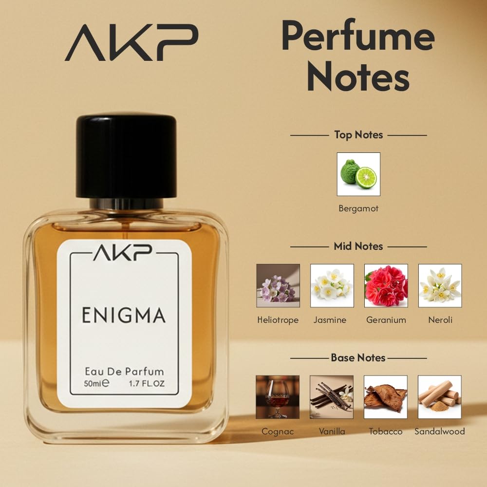 AKP Enigma Eau De Parfum for Men 50ml | Long Lasting Luxury Perfume | Premium Warm Spicy Vanilla Woody Fragrance with Tobacco, Oud & Sandalwood | Intense Date Night & Wedding Gift Scent
