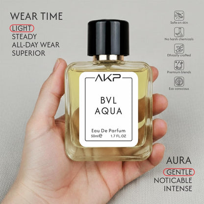 AKP BVL Aqua Perfume for Men 50ml | Long Lasting Eau De Parfum | Citrus Marine Aquatic Fragrance with Mandarin Orange, Lavender, Seaweed and Cedar