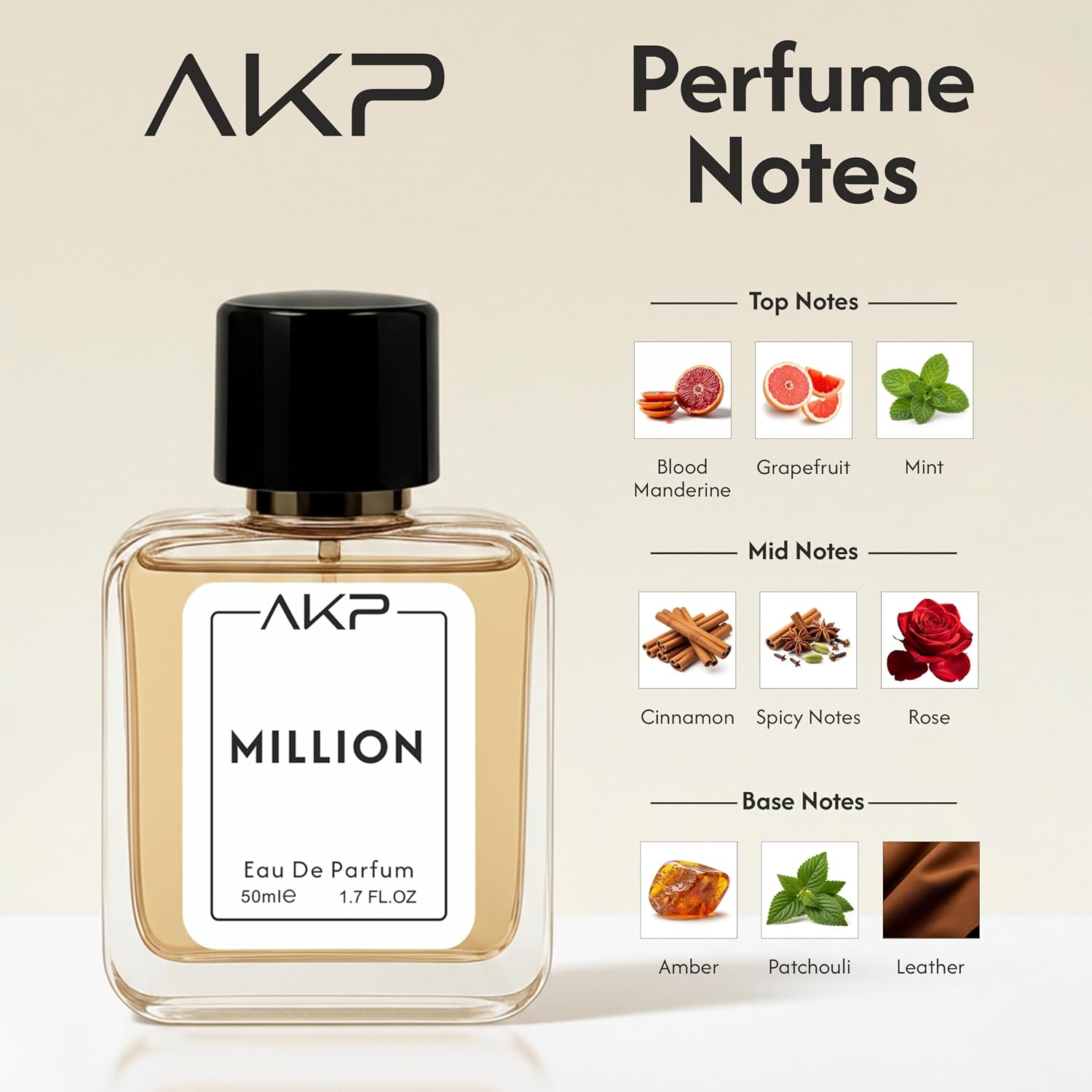 AKP Million Eau De Parfum For Men 50ml Mandarin Grapefruit Woody Fragrance