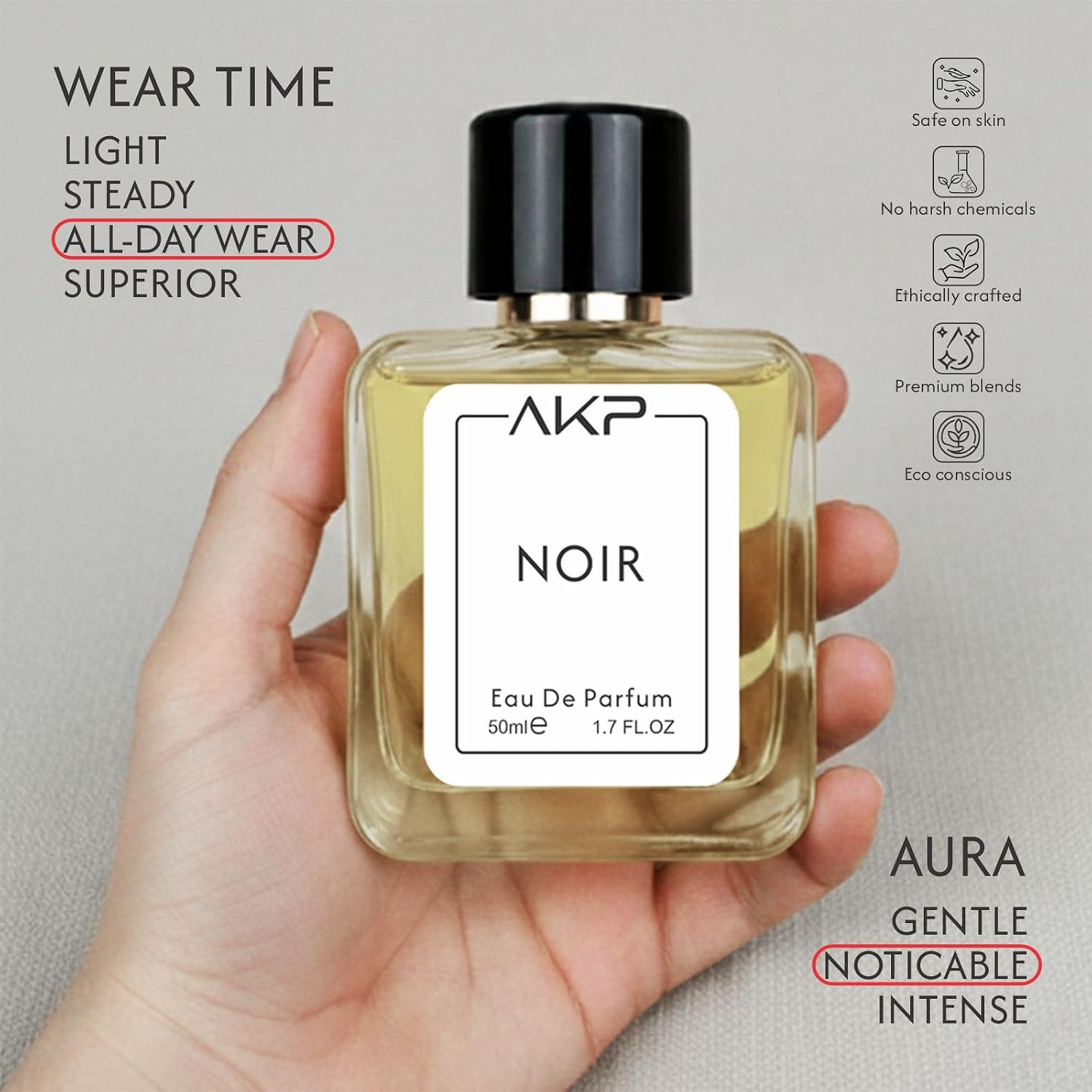AKP NOIR Eau De Parfum for Men 50 ml | Amber Woody Fresh Spicy Powdery Perfume | Long Lasting Bergamot Pepper Scent | Premium Masculine Fragrance | Designer Inspired Spray