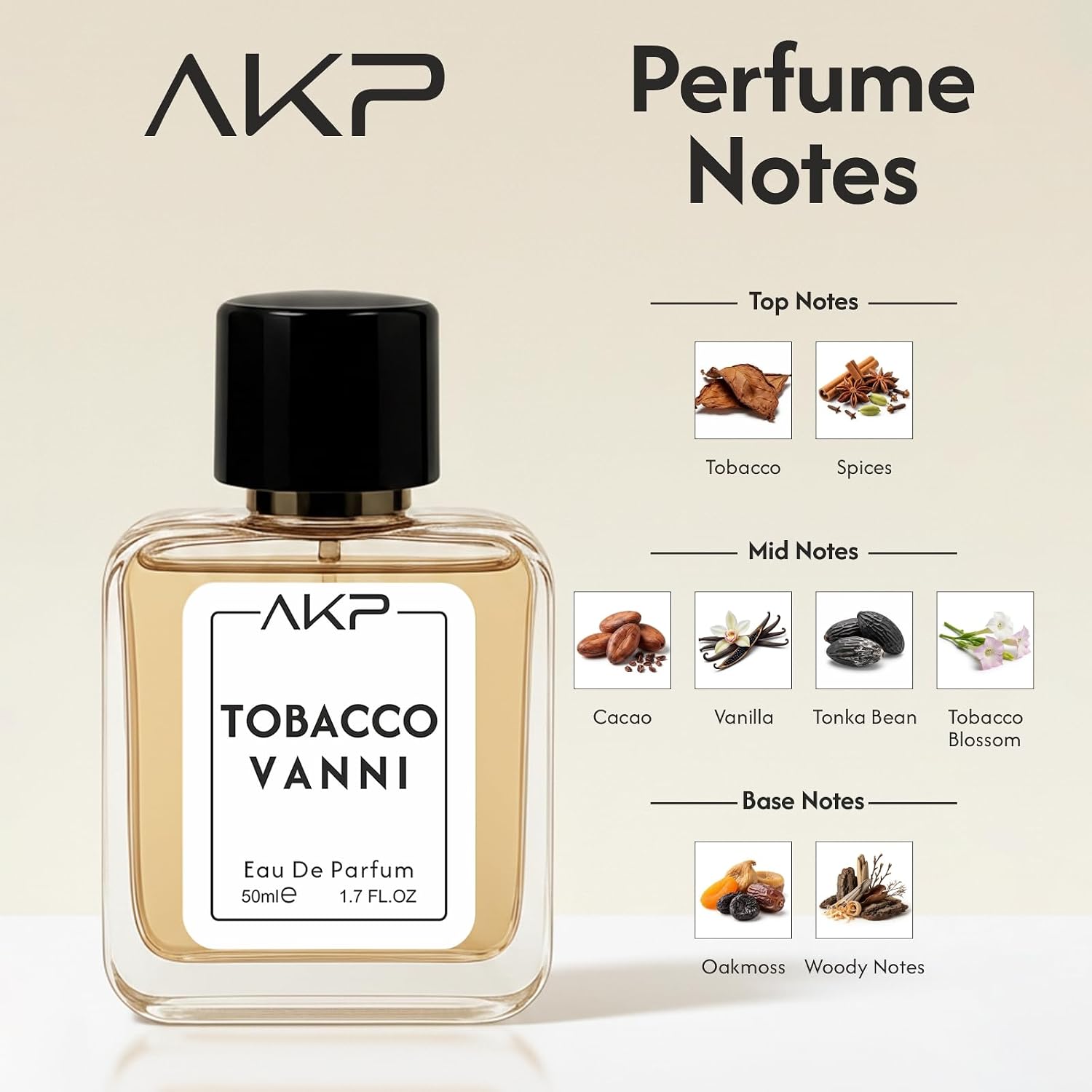 AKP Tobacco Vanni Eau De Parfum 50ml For Men Premium Warm Tobacco Fragrance