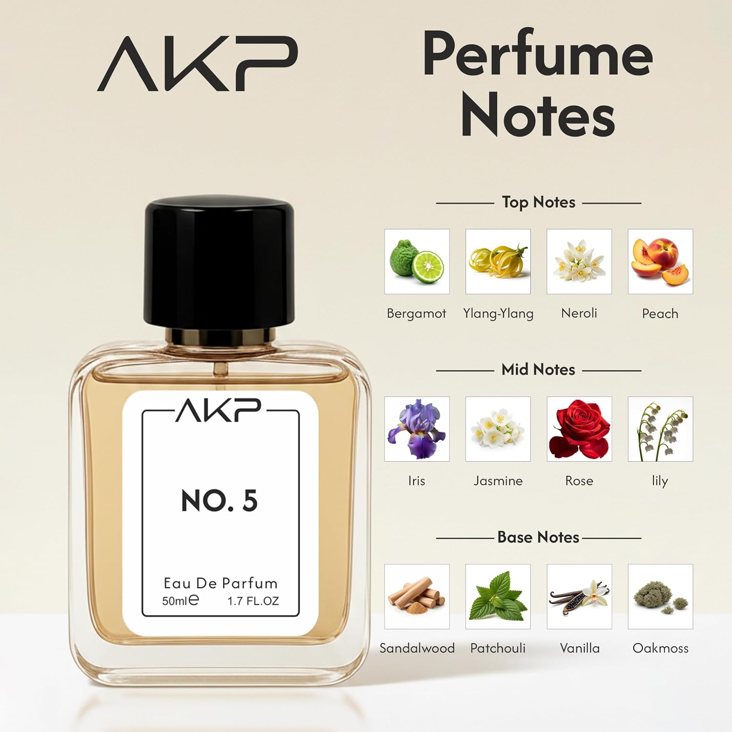 AKP No. 5 Eau De Parfum For Women 50ml Bergamot Neroli Floral Fragrance | Woody • Aldehydic • Floral • Powdery • Fresh