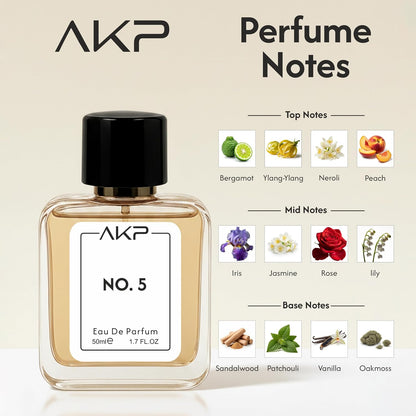 AKP No. 5 Eau De Parfum For Women 50ml Bergamot Neroli Floral Fragrance | Woody • Aldehydic • Floral • Powdery • Fresh