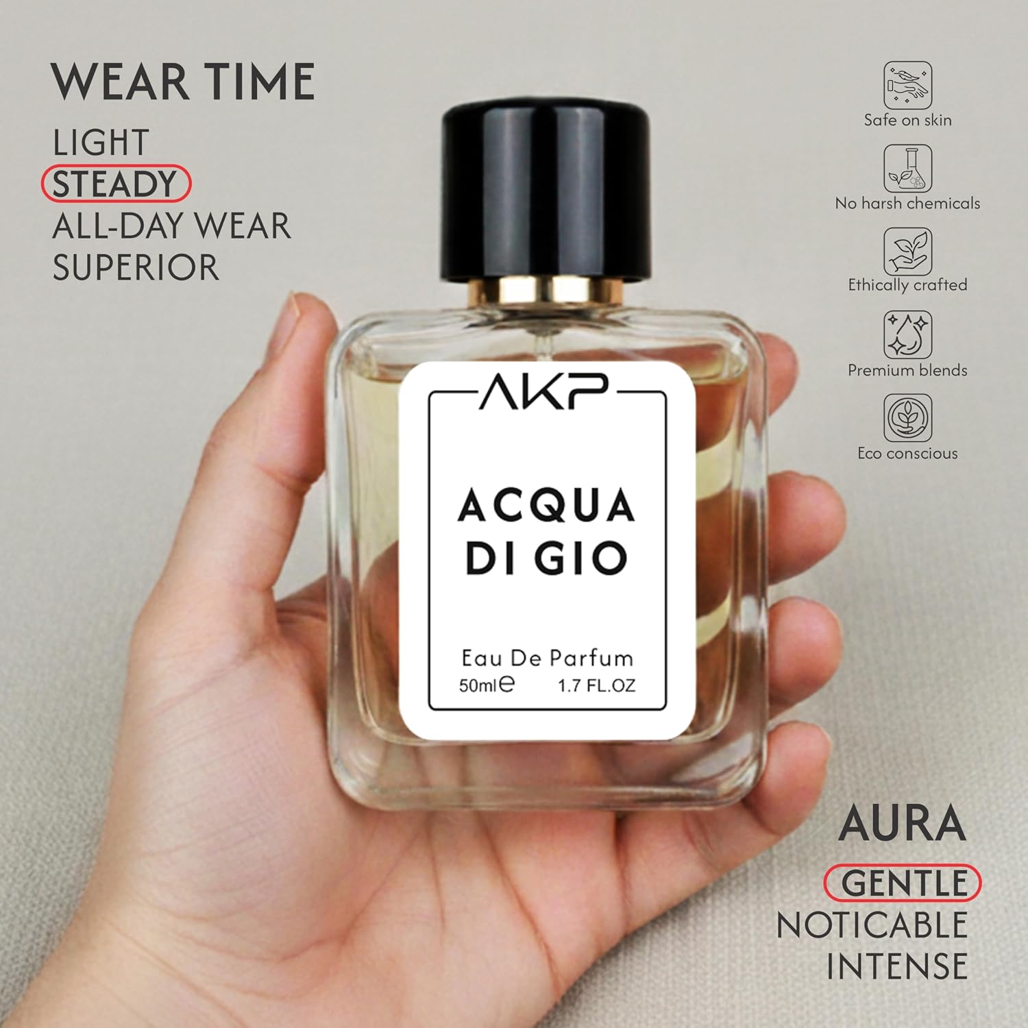 AKP Aqua Di Gio Perfume for Men 50ml | Long Lasting Eau De Parfum | Fresh Citrus Marine Aromatic Fragrance with Bergamot, Sea Notes, Cedar & White Musk